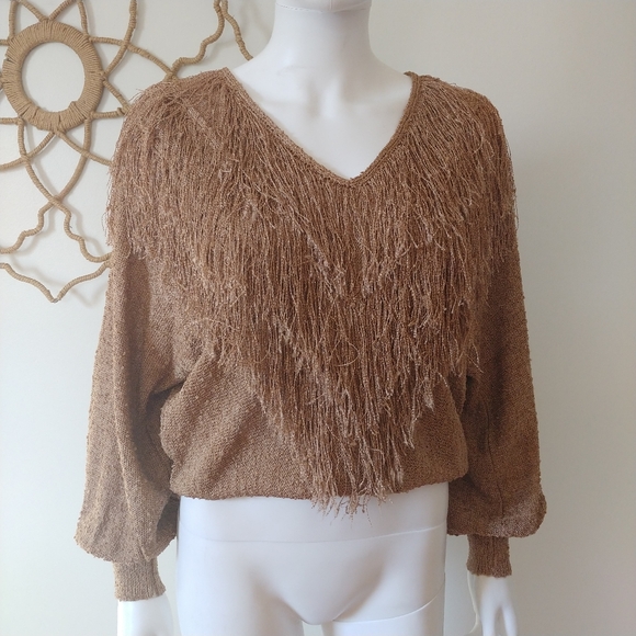 80s VINTAGE SHAGGY FRINGE BOHEMIAN RETRO HIPPY WESTERN SWEATER S M - Picture 8 of 9